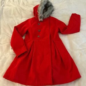Cat & Jack Red Girls Hooded Faux Wool Peacoat